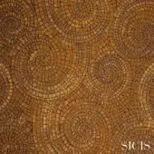 Gold and bronze mosaic tile pattern with concentric circles radiating from the center, featuring SICIS branding.