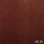 Sicis Lorica fabric sample in chocolate brown features a matte, linear texture with a brushed grain and brand text detail.