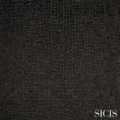 Mosaic tile surface, dark gray and black tesserae, square grid pattern with light gray grout, matte finish, SICIS brand detail.