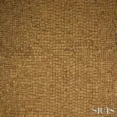 Golden mosaic tile texture with square tesserae, subtle bronze & amber tones, and a slightly weathered, handcrafted surface; SICIS branding.