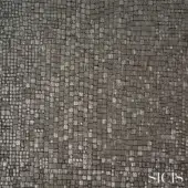 Gray and silver mosaic texture with random square tile arrangement, featuring “SICIS” branding and “fabric (d) > orum > orum platinum” text.