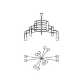 Chandelier technical drawings, white background, showing Colimacon tiered design and sputnik style with radiating arms and circular details.