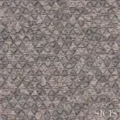 Sicis fabric sample, trigono grey, displays a repeating diamond grid of raised triangular shapes in muted grey tones with granular texture.