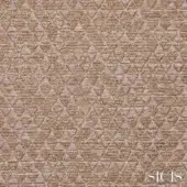 Sicis fabric sample, beige geometric triangles, dense woven texture with subtle tonal variations and outlined pattern.