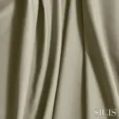 Sicis leather sample, balmoral limestone, warm gray-beige, textured, vertical pleats, matte finish, neutral gray background.