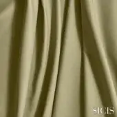 Olive green textile sample with soft folds, displaying a smooth matte texture and slight sheen, branded with the SICIS logo.