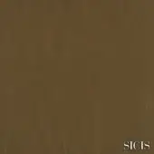 Leather texture sample, earthy brown with mottled grain, matte finish, and subtle distressing; SICIS logo in gold.