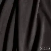 Black leather material, SICIS Vermont asphalt, displays a textured grain with matte finish and soft folds against a dark background.