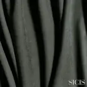 Sicis Vermont Elephant leather sample in olive-green, displaying vertical folds and a natural grain texture against a dark gray backdrop.