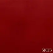 Burgundy velvet texture sample displaying a short pile weave, branded with white “SICIS” text, features a matte finish and consistent saturated tone.