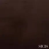 SICIS glauco chestnut velvet texture sample, muted brown granular matte finish, consistent nap, brand name in sans-serif text.