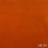 Copper velvet fabric texture with a dense pile and warm orange tone, featuring the “SICIS” brand name in white.