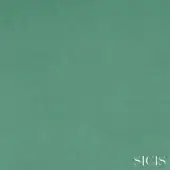 Sicis glauco mint velvet texture sample displaying a consistent teal-green color and subtle granular pile, with white logo.