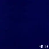 Sapphire blue velvet fabric texture with a matte finish, displaying woven granular detail; features white “SICIS” branding and product details.