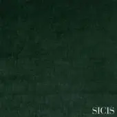 Sicis Elios Velvet texture sample in bottle green, displaying a dense, matte weave with subtle granular variation and white text labeling.