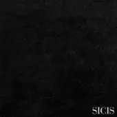 Velvet fabric texture, dark gray-black, dense short pile with granular speckles and a slightly rough, mottled appearance; SICIS branding.