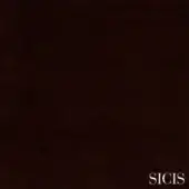 Sicis Elios Moka velvet fabric, dark brown with short pile, features brand name in white lettering, consistent matte texture.