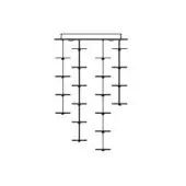 Exagon suspension lamp, dark gray metal, rectangular bar with six tiered vertical rods and circular light elements.