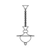 Fanali Veneziani suspension lamp, black line drawing, circular form with banded midsection and chain suspension.