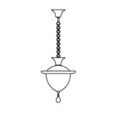 Fanali Veneziani suspension lamp, black and white line drawing, rounded shade, tiered detail, chain suspension, circular ceiling mount.