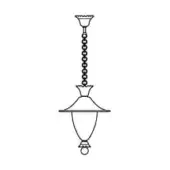 Fanali Veneziani suspension lamp, black and white line drawing, tiered lantern shade with ornate collar and chain suspension.