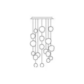 Hanami suspension lamp line drawing, slender rods with polished stone forms, cascading clustered design, minimalist modern aesthetic.