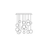 Hanami suspension lamp, metal canopy with multiple slender cords suspending rounded pebble-like forms in a clustered, minimalist arrangement.
