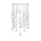 Hanami Suspension Lamp, metal and glass, with cascading orbs suspended from slender rods in a minimalist linear arrangement.