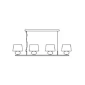 Matrioska Suspension Lamp, black line drawing, rectangular bar with four square lampshades on circular bases, connected by wavy vertical lines.