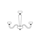 Rosati chandelier line drawing, black and white, featuring three curved arms with rectangular shades and a cylindrical stem.