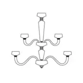 Chandelier line drawing, black and white, featuring a cylindrical form with four curved arms ending in square fixtures, labeled “rosati chandelier size d”.