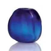 Blue glass bead, matte finish, aquamarine fade, cylindrical hole, smooth texture, organic rounded shape, translucent, handcrafted appearance.
