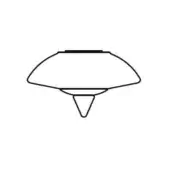 Topkapi ceiling lamp line drawing, black and white, conical mount, shallow bowl shade, minimalist geometric design, technical illustration.