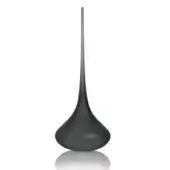 Sculpture, matte grey, teardrop form with a slender neck and rounded base, centered on a white reflective surface with diffused lighting.