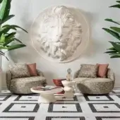 Superior Sicis Prestige Lounge Chair with comfortable fabrics displaying a complex, patterned design in muted beige and brown tones crafted in Italy