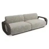 Distinguished Sicis Liberti sofa with uniquely shaped armrests and backrest in heathered neutral gray textile and solid timber