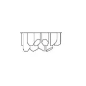 Ceiling lamp line drawing, white background, geometric design with circular center and radiating rectangular, curved extensions, symmetrical structure.