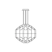 Trim suspension lamp, black linear metal, faceted spherical cage design with hexagonal and rectangular openings, modern geometric form.