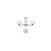 Chandelier line drawing, metal finish, circular form with six arms and stacked cylindrical elements, descending from ceiling mount.