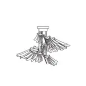 Angel suspension lamp black and white drawing, cylindrical housing with radiating curved arms ending in feather-like elements, rectangular mounting plate.