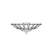 Excelsior ceiling lamp, black line drawing, circular floral design with radiating petals and teardrop chain accents.