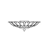 Excelsior ceiling lamp line drawing, shallow bowl shade, floral pattern, scalloped edge, square mounting plate, technical illustration.