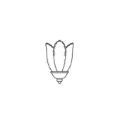 Excelsior wall lamp, black line drawing, rounded shade suspended by three chains from circular mounting plate.