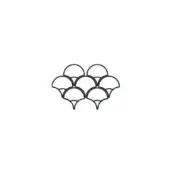 Geometric pattern of overlapping gray semi-circles on white, creating a layered, minimalist design with a circular arrangement and sense of depth.