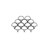 Overlapping semi-circular pattern in black lines on white, forming a layered triangular scale-like texture with a minimalist aesthetic.