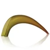Sculptural arch form, gradient green to topaz, continuous glossy surface with defined edges and rounded base on a white reflective surface.