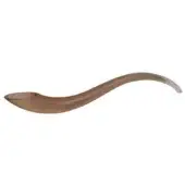 Serving spoon, translucent resin, curved handle; minimalist design in muted taupe against a white backdrop, studio lighting.