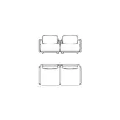 Giorgetti Moorea outdoor sectional schematic, two views, rectangular cushions, cylindrical legs, minimalist modular design, white background.