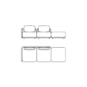 Giorgetti Moorea outdoor sectional drawing, black lines, rectangular form with rounded edges, modular chaise lounge and armchair components.