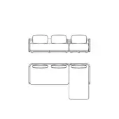 Giorgetti Moorea outdoor sectional drawing, linear style, L-shape, three-cushion sofa, cylindrical legs, white background.